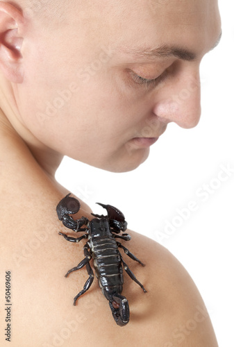 Photo: Young Man with Scorpion on his shoulder Young Man with Scorpion on his shoulder
