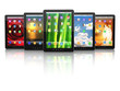 Illustration: Group of digital tablet pc with different screen backgrounds. Group of digital tablet pc with different screen backgrounds.