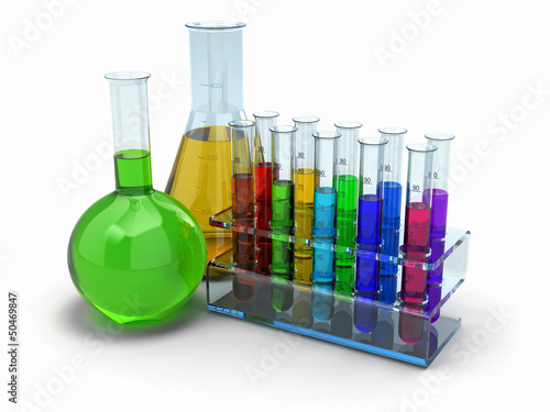 Illustration: cientific research. Glass test tubes with reagent cientific research. Glass test tubes with reagent