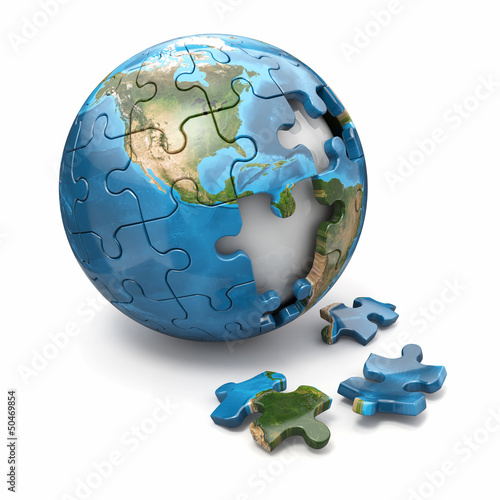 Illustration: Concept of Globalization. Earth puzzle. 3d Concept of Globalization. Earth puzzle. 3d