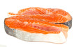 Pieces of red fish isolated on white