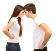 Young couple quarreling isolated on white