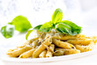 Penne Pasta with Pesto Sauce. Italian Cuisine