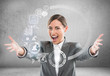 Technology concept. Businesswoman and virtual interface with web