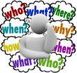 Thinking Person Thought Clouds Who What When Where Why