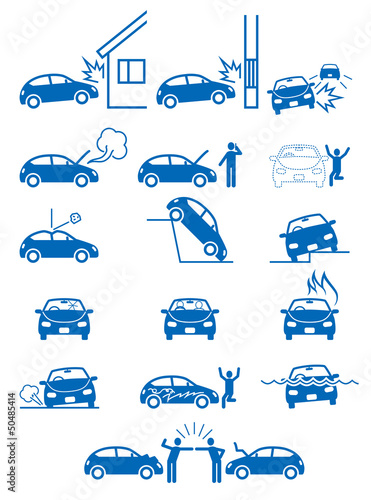 Illustration: 自動車事故・物損・故障などトラブルのピクトグラム 自動車事故・物損・故障などトラブルのピクトグラム