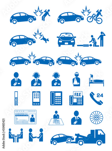 Illustration: 自動車人身事故と保険会社のピクトグラム 自動車人身事故と保険会社のピクトグラム