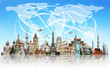 Travel the world monuments concept