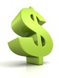 Big green curved dollar sign on white