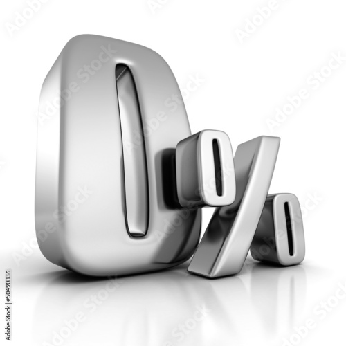 Illustration: Zero percents discount metallic symbol on white background Zero percents discount metallic symbol on white background
