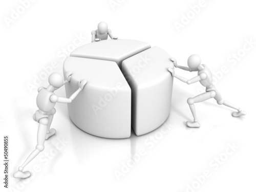 Illustration: 3d men persons and a financial pie chart graph 3d men persons and a financial pie chart graph