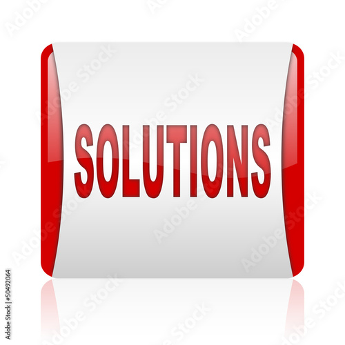 Illustration: solutions red and white square web glossy icon solutions red and white square web glossy icon