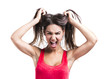 Woman grabbing her hair