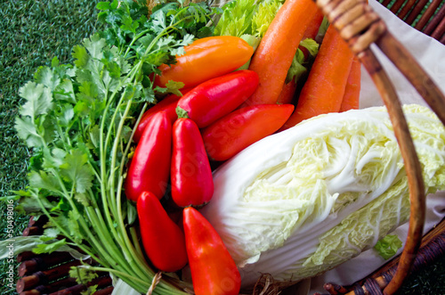 Photo: Healthy food; mixed vegetables in a basket Healthy food; mixed vegetables in a basket