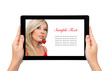 Photo: isolated female hands hold tablet with a beautiful blonde girl a isolated female hands hold tablet with a beautiful blonde girl a