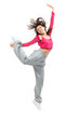 pretty modern slim hip-hop style teenage girl jumping dancing