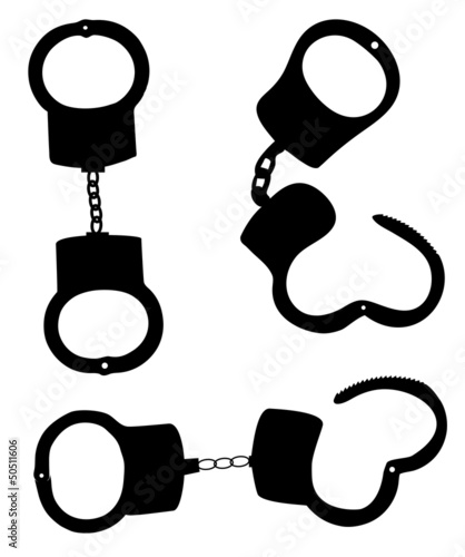 Vector: handcuffs silhouettes vector illustration on white background handcuffs silhouettes vector illustration on white background