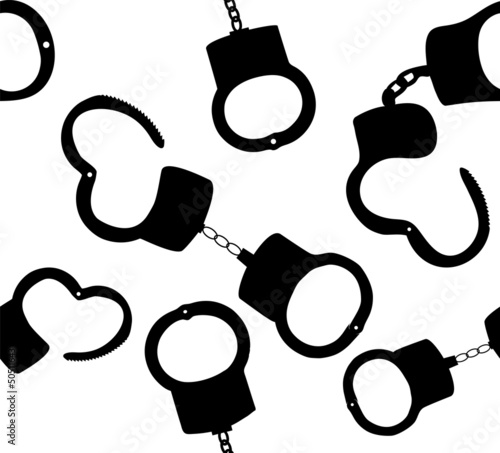 Vector: Seamless pattern of handcuffs silhouettes vector illustration on Seamless pattern of handcuffs silhouettes vector illustration on