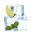 Ice with mint and lime isolated on white