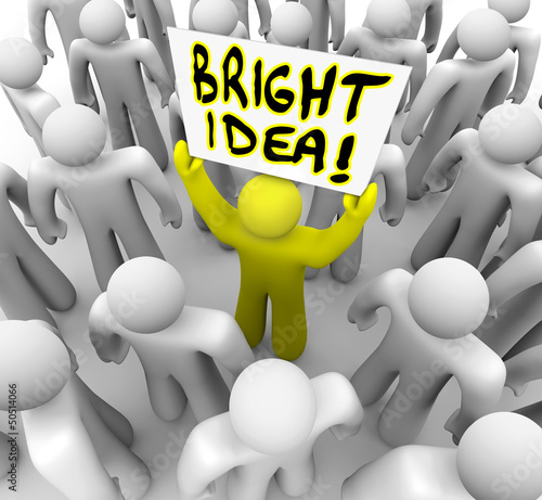 Illustration: Bright Idea Person Holding Sign New Plan Suggestion Bright Idea Person Holding Sign New Plan Suggestion