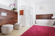 Bathroom interior with exotic wood