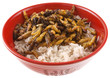 bol de riz et larves de guêpes frites