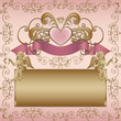 Classical pink label with gold floral ornament, heart and cupid