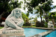 Statue of Hindu deity overlooks pool
