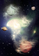 Illustration: Stars of a planet and galaxy in a free space Stars of a planet and galaxy in a free space