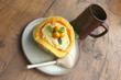 Russian fasting dish - pumpkin with porridge and a cup of kvass
