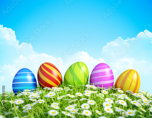 Illustration: Easter Background with decorated Easter eggs. Easter Background with decorated Easter eggs.