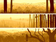 Horizontal banners of hills deciduous wood.