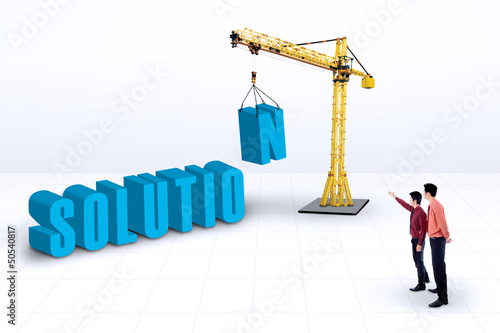 Illustration: Businessman showing solution to his manager Businessman showing solution to his manager