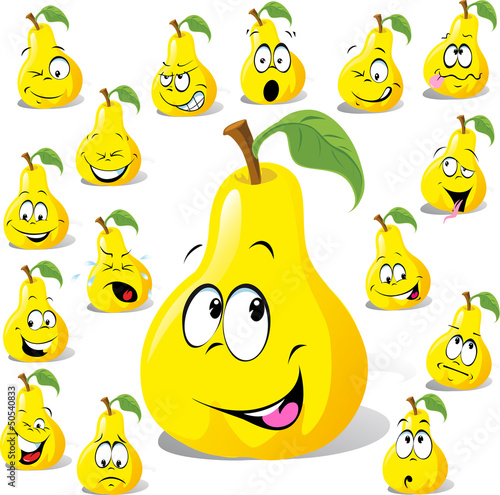 Vettoriale: pear cartoon with many expressions pear cartoon with many expressions
