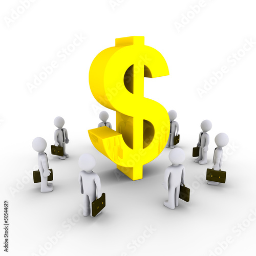 Illustration: Businessmen admiring dollar symbol Businessmen admiring dollar symbol