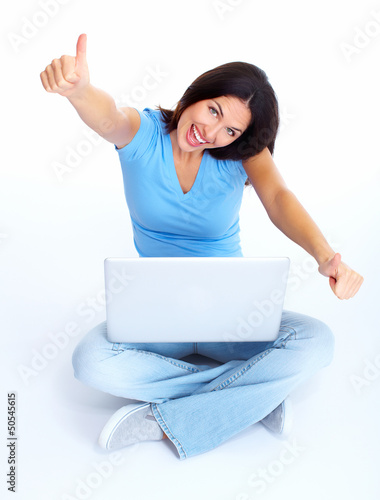 Photo: Woman with laptop computer. Woman with laptop computer.