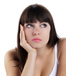 girl looks up with eyes indicating