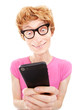 Funny guy using smart phone