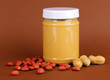 Delicious peanut butter in jar of peanut near