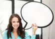 smiling young woman with blank text bubble