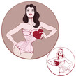 young attractive woman on lingerie hold a heart card