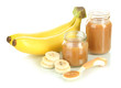 Baby puree with bananas isolated on white