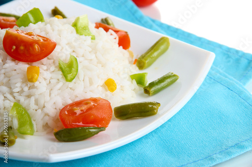 Photo: Delicious risotto with vegetables, close up Delicious risotto with vegetables, close up