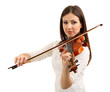 Beautiful young girl with violin, isolated on white