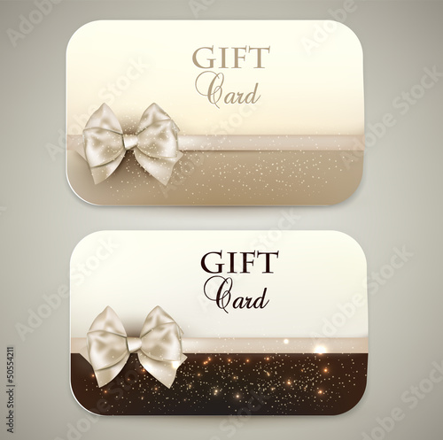Vector: Collection of gift cards with ribbons. Vector background Collection of gift cards with ribbons. Vector background