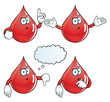 Collection of thinking blood drops with various gestures.