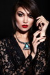 sexy stylish brunette model with bright makeup, with red lips