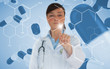 Foto: Doctor pressing touchscreen displaying chemical formula Doctor pressing touchscreen displaying chemical formula