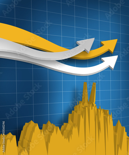 Illustration: Digital arrows with a graph Digital arrows with a graph
