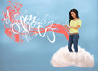 Casual girl connecting with cloud computing